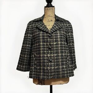 Talbots Petites Houndstooth Blazer Black Gold Metallic Wool‎ Blend Jacket 8P